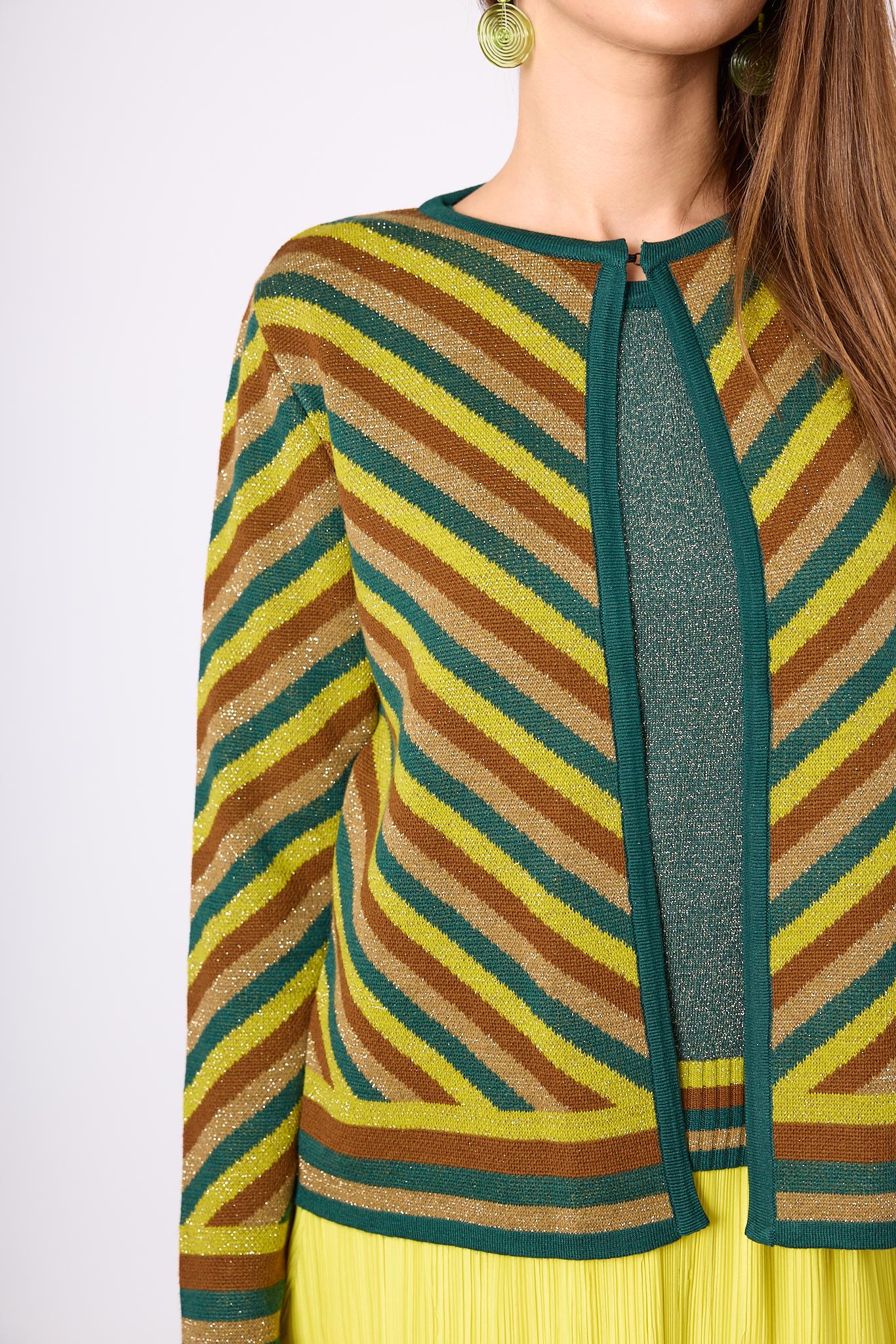 Peraluna-Delight Çizgili Simli Kadın Triko Hırka Zümrüt Multi-Kazak & Triko-4-Milagron.com