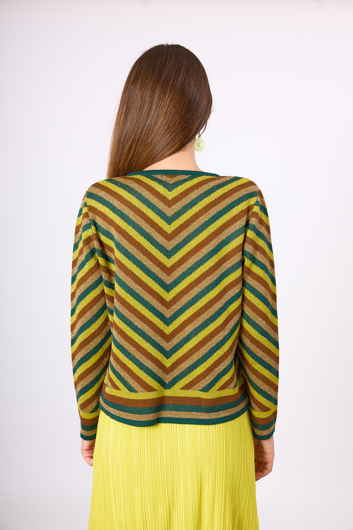 Peraluna-Delight Çizgili Simli Kadın Triko Hırka Zümrüt Multi-Kazak & Triko-8-Milagron.com