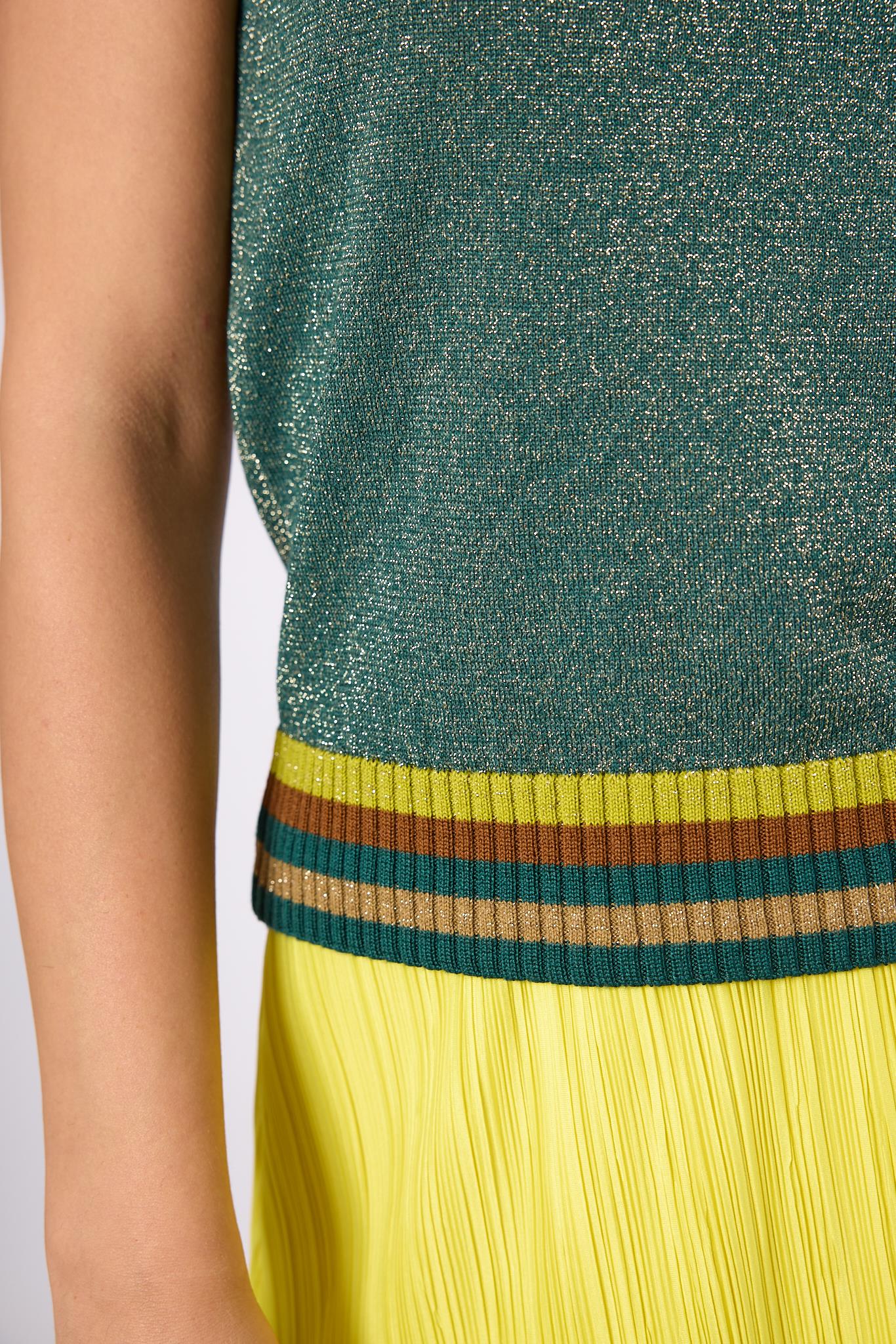 Peraluna-Delight Halter Yaka Çizgili Simli Kadın Triko Bluz Zümrüt Multi-Bluz-4-Milagron.com