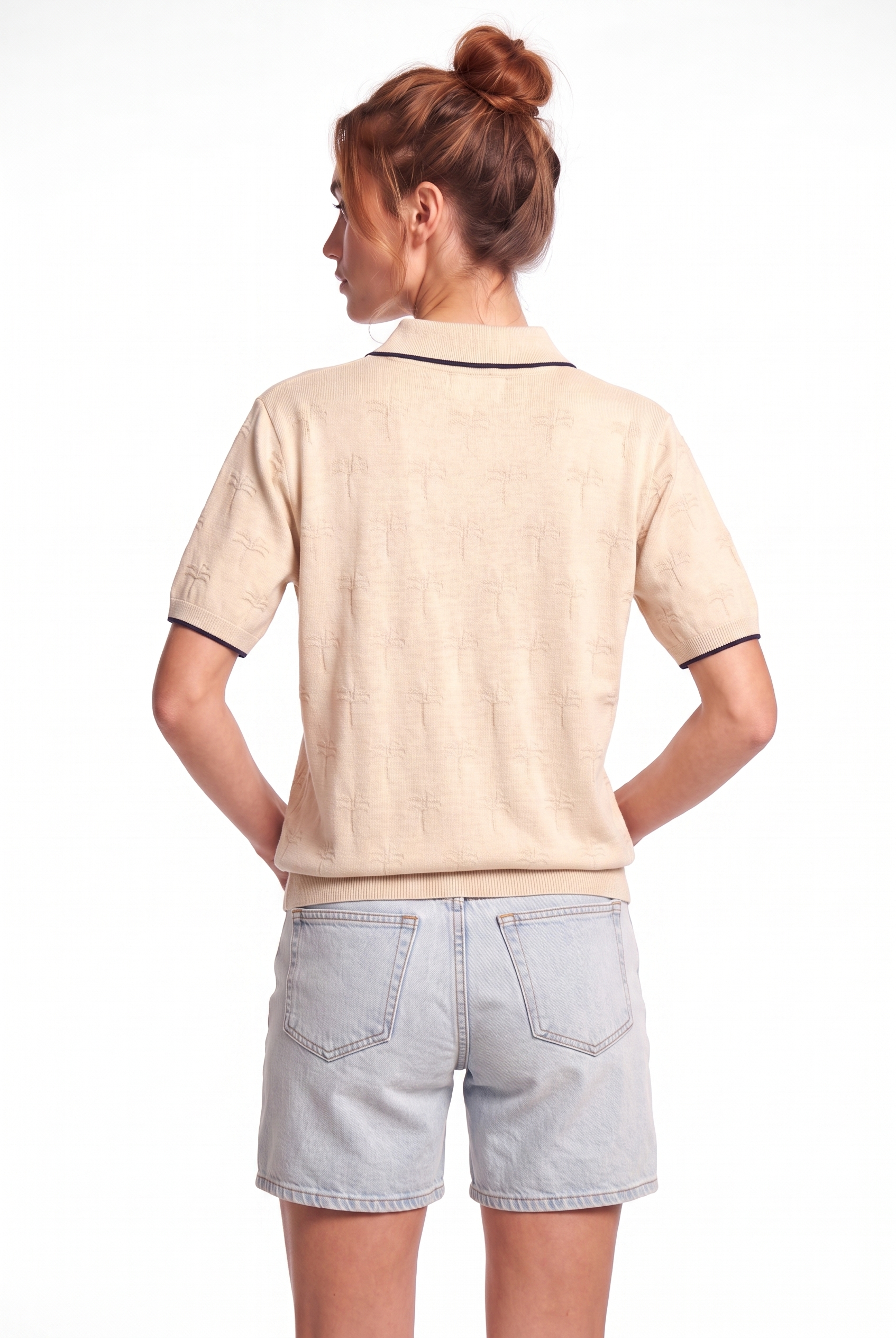 Peraluna Desert Palm Polo, Palmiye Desenli Polo Yaka Triko Tişört - Krem