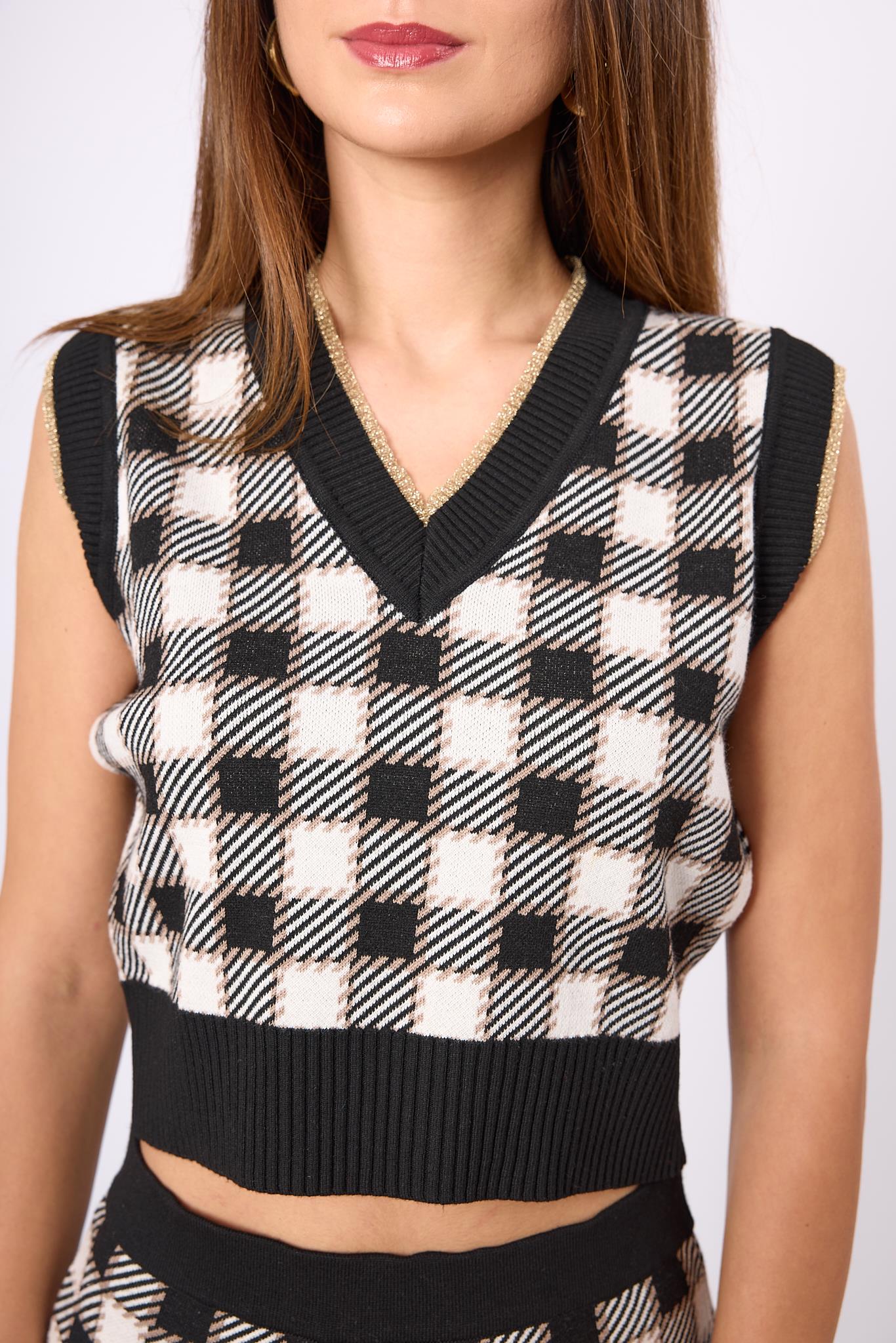 Peraluna-Diana Pötikare Kadın Krop Kesim Triko Süveter Siyah/Ekru-Kazak & Triko-3-Milagron.com