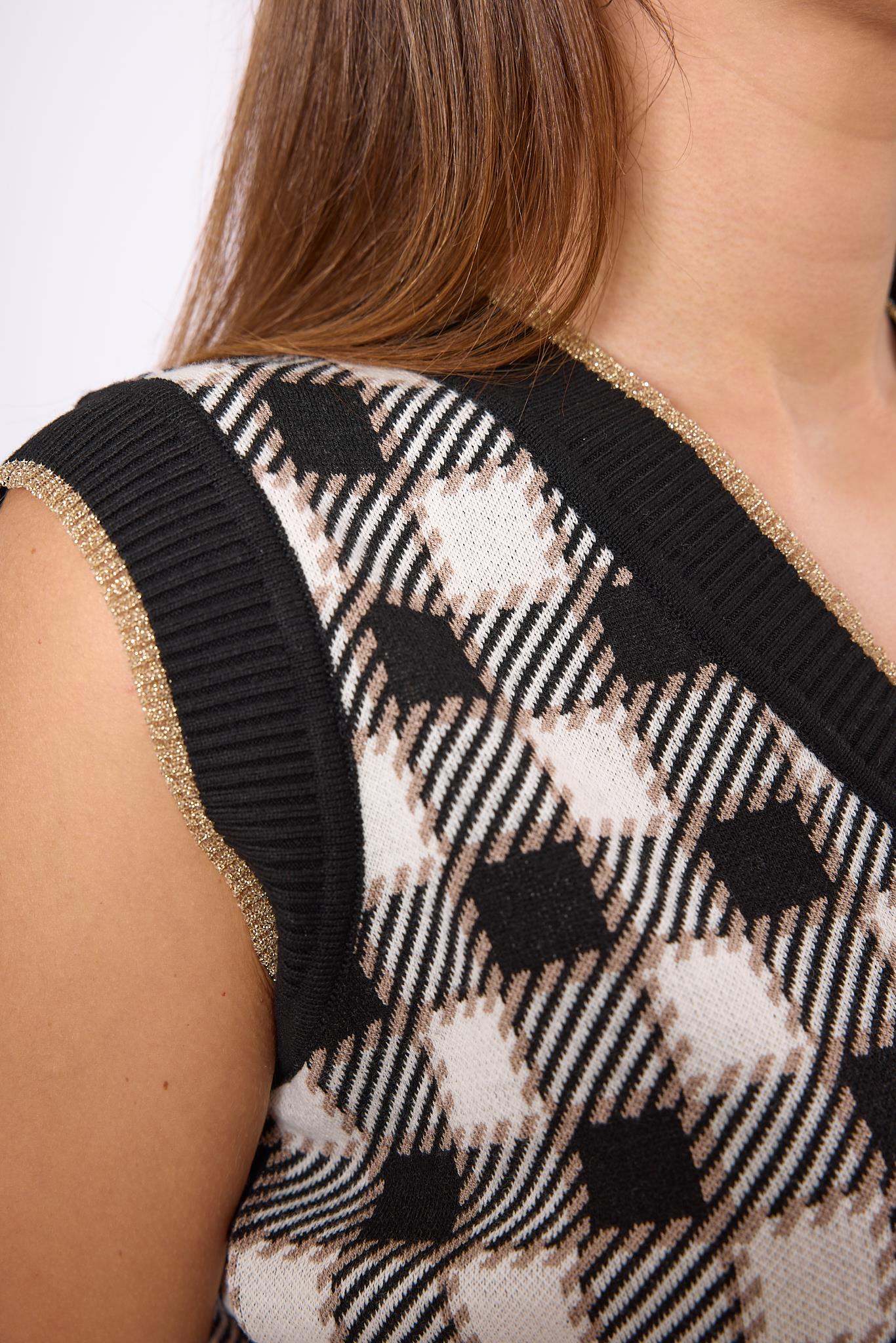 Peraluna-Diana Pötikare Kadın Krop Kesim Triko Süveter Siyah/Ekru-Kazak & Triko-5-Milagron.com