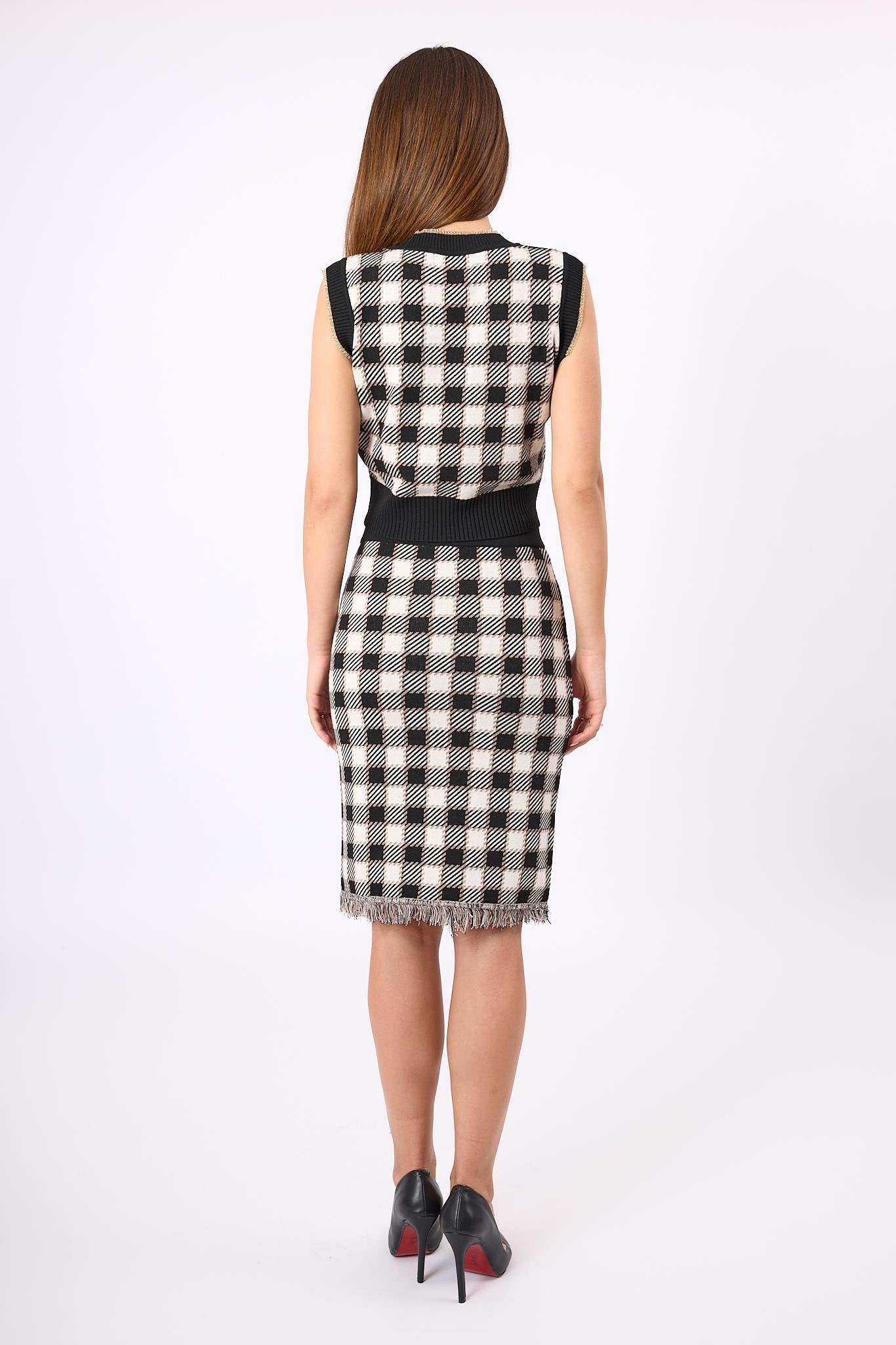 Peraluna-Diana Pötikare Kadın Krop Kesim Triko Süveter Siyah/Ekru-Kazak & Triko-8-Milagron.com