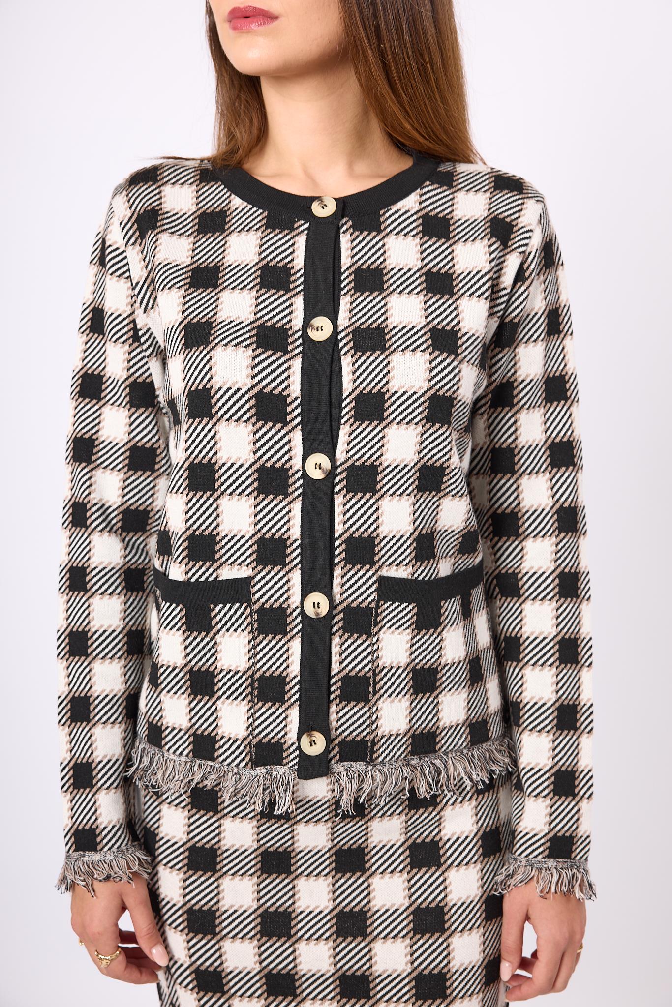 Peraluna-Diana Pötikare Kadın Triko Ceket Siyah/Ekru-Ceket-6-Milagron.com