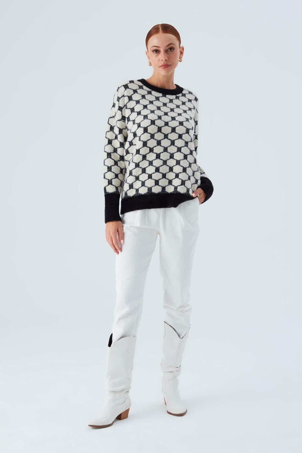 Peraluna-Donna Pullover Petek Desenli Kadın Triko Kazak-Kazak & Triko-2-Milagron.com