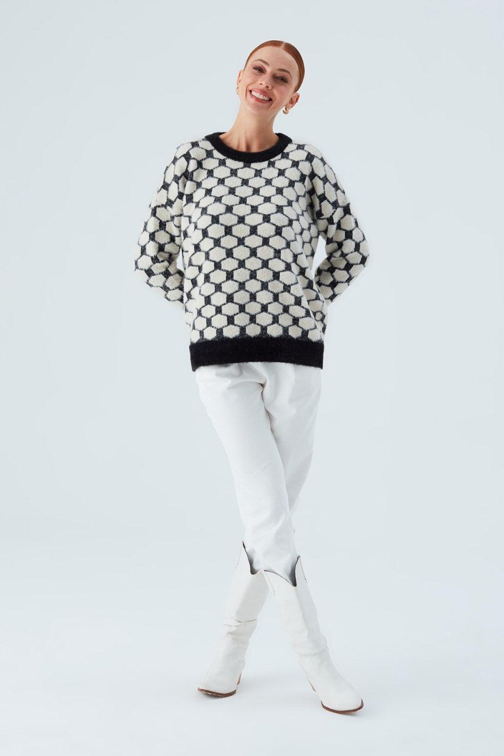 Peraluna-Donna Pullover Petek Desenli Kadın Triko Kazak-Kazak & Triko-3-Milagron.com