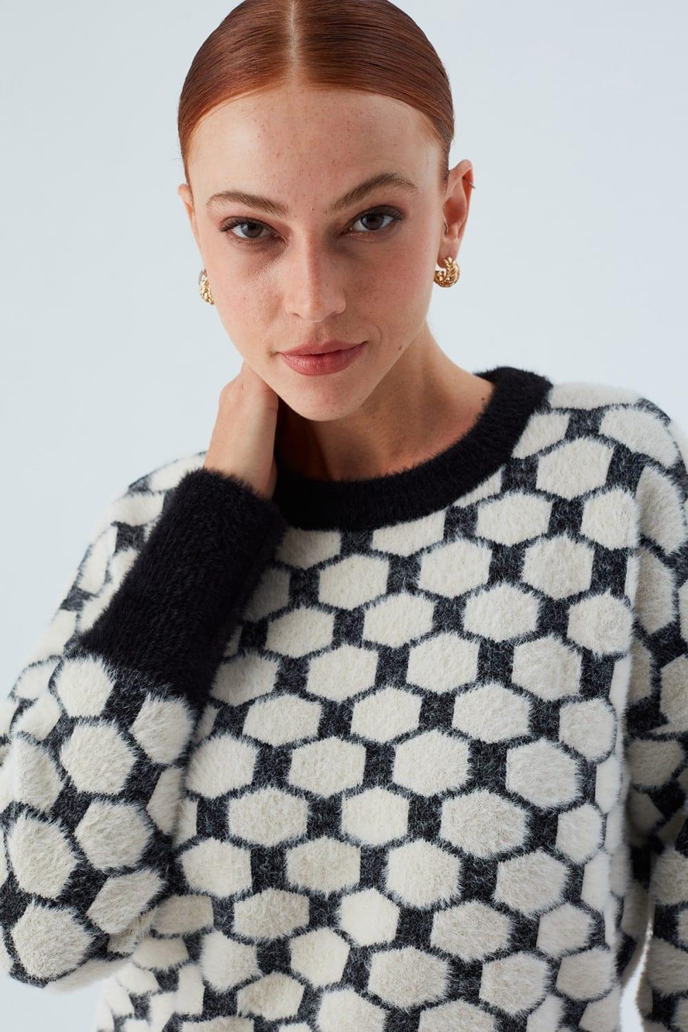 Peraluna-Donna Pullover Petek Desenli Kadın Triko Kazak-Kazak & Triko-5-Milagron.com