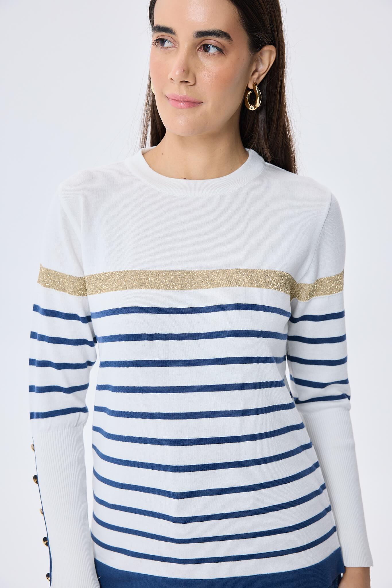 Peraluna-Dreamer Çizgili Kadın Triko Kazak Ekru Çi̇zgi̇li̇-Kazak & Triko-6-Milagron.com