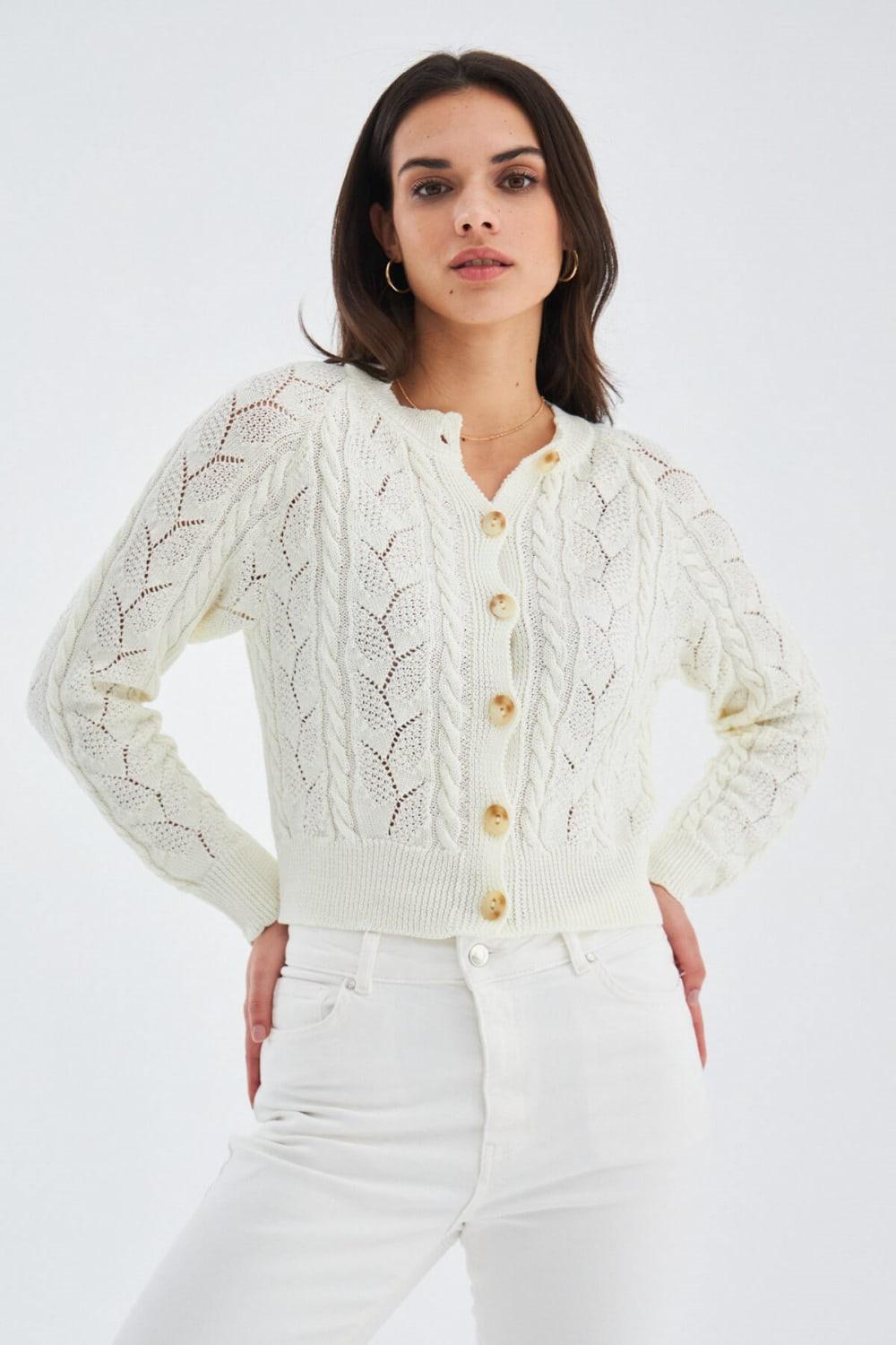 Peraluna-Ella Cardigan Ajur Detaylı Yazlık Düğmeli Kadın Triko Hırka-Kazak & Triko-1-Milagron.com