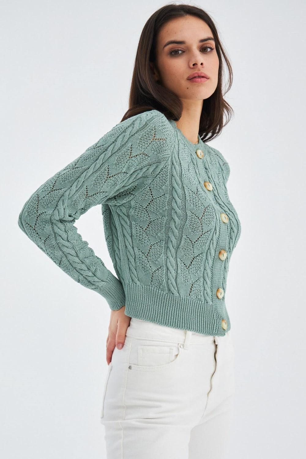 Peraluna-Ella Cardigan Ajur Detaylı Yazlık Düğmeli Kadın Triko Hırka-Kazak & Triko-10-Milagron.com