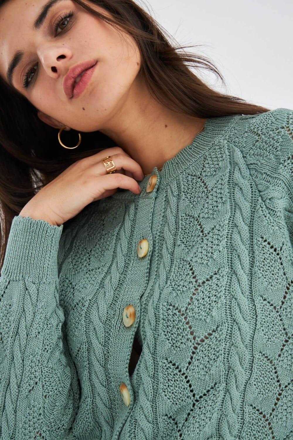 Peraluna-Ella Cardigan Ajur Detaylı Yazlık Düğmeli Kadın Triko Hırka-Kazak & Triko-12-Milagron.com