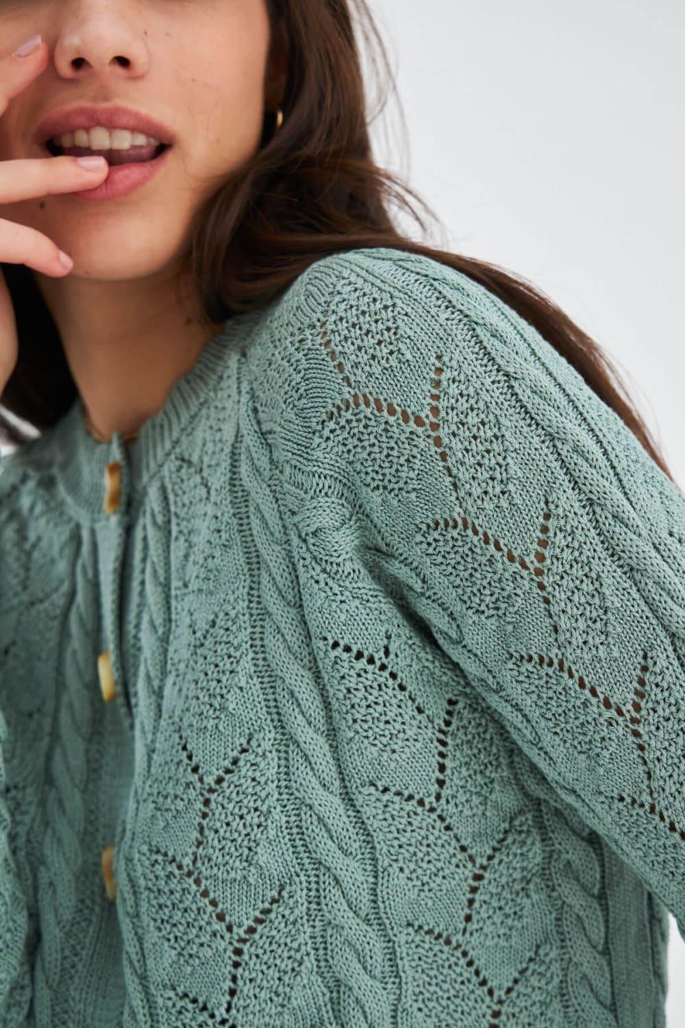 Peraluna-Ella Cardigan Ajur Detaylı Yazlık Düğmeli Kadın Triko Hırka-Kazak & Triko-14-Milagron.com