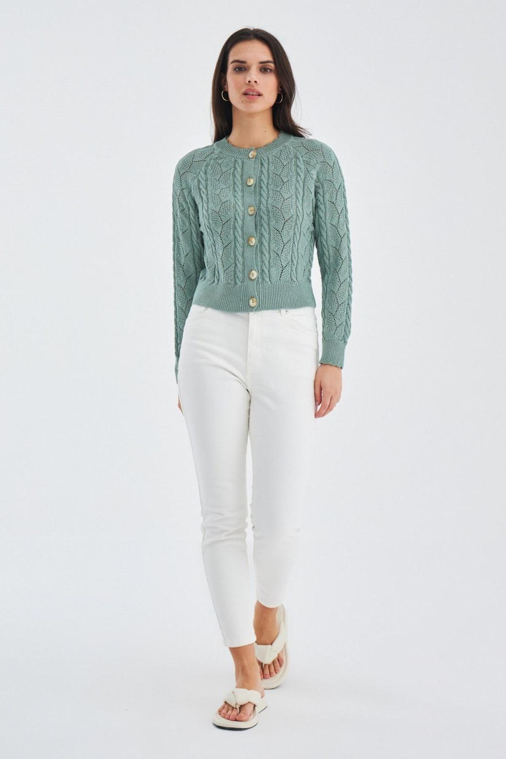 Peraluna-Ella Cardigan Ajur Detaylı Yazlık Düğmeli Kadın Triko Hırka-Kazak & Triko-15-Milagron.com