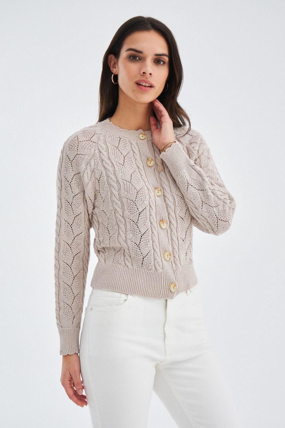 Peraluna-Ella Cardigan Ajur Detaylı Yazlık Düğmeli Kadın Triko Hırka-Kazak & Triko-19-Milagron.com