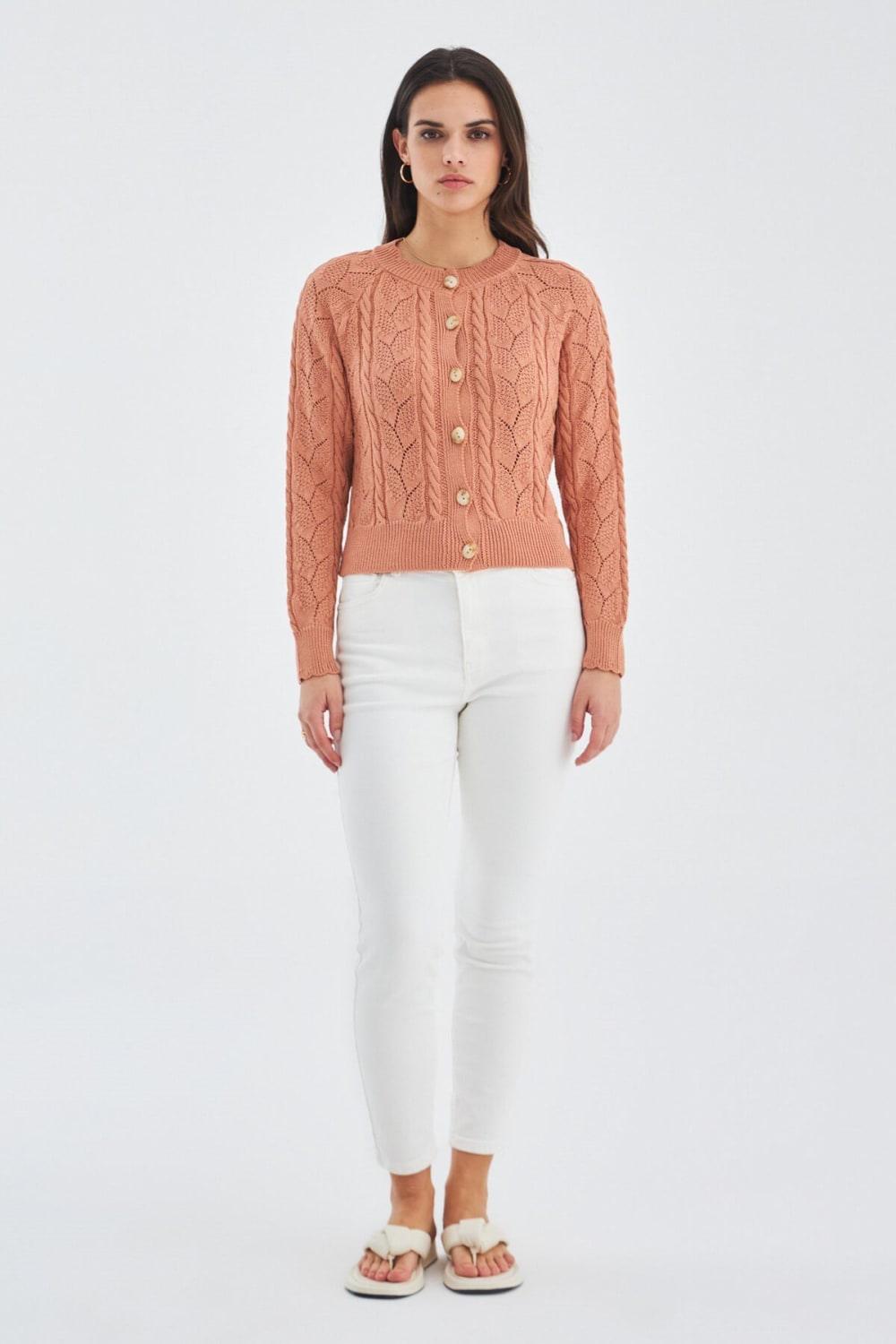 Peraluna-Ella Cardigan Ajur Detaylı Yazlık Düğmeli Kadın Triko Hırka-Kazak & Triko-29-Milagron.com