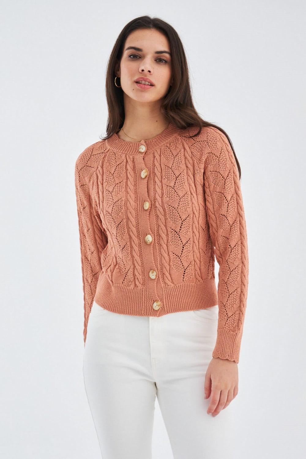 Peraluna-Ella Cardigan Ajur Detaylı Yazlık Düğmeli Kadın Triko Hırka-Kazak & Triko-30-Milagron.com