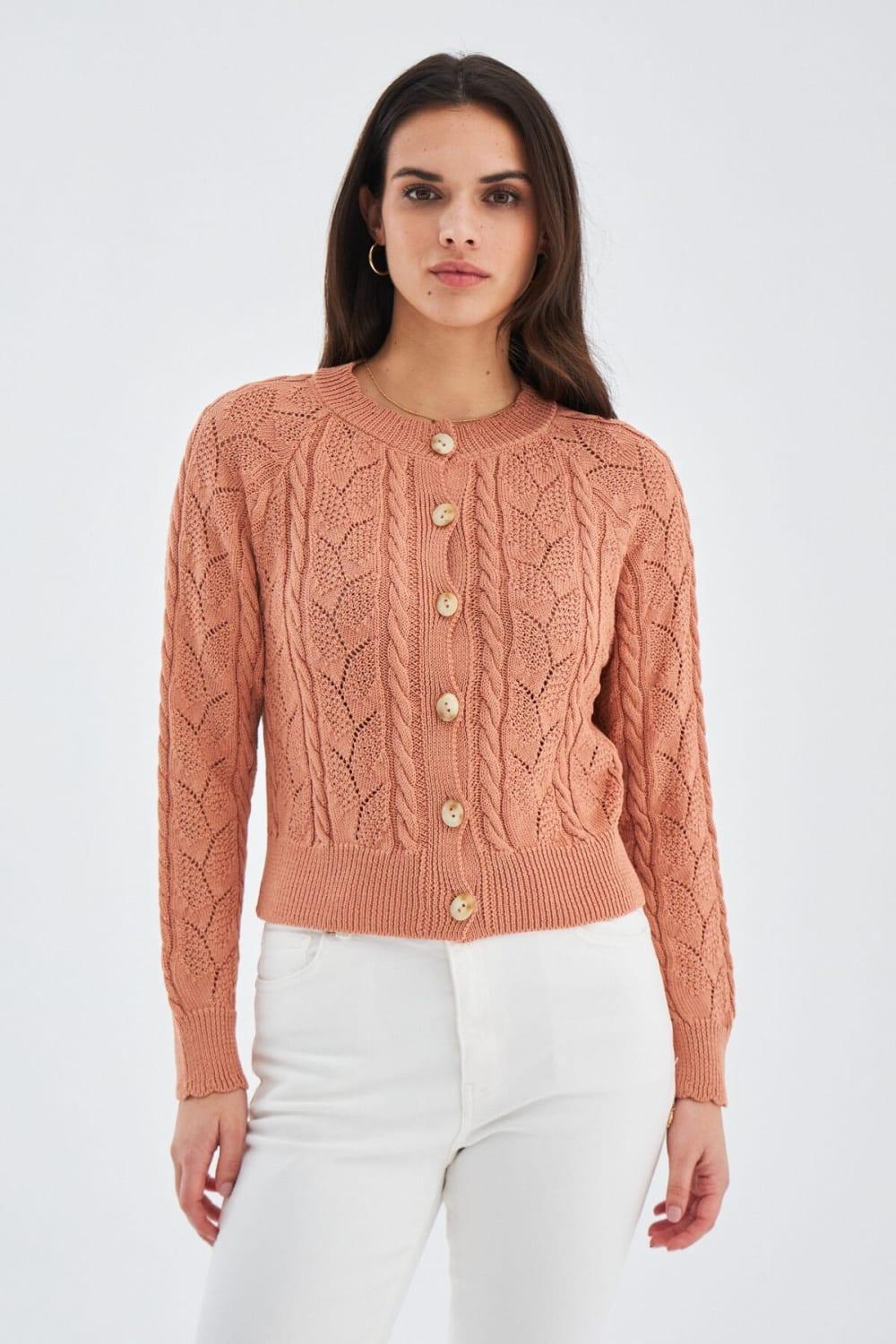 Peraluna-Ella Cardigan Ajur Detaylı Yazlık Düğmeli Kadın Triko Hırka-Kazak & Triko-34-Milagron.com