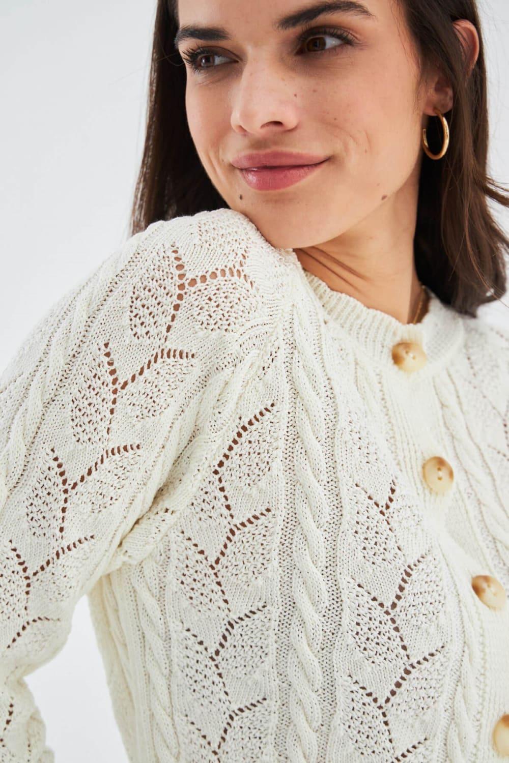 Peraluna-Ella Cardigan Ajur Detaylı Yazlık Düğmeli Kadın Triko Hırka-Kazak & Triko-4-Milagron.com