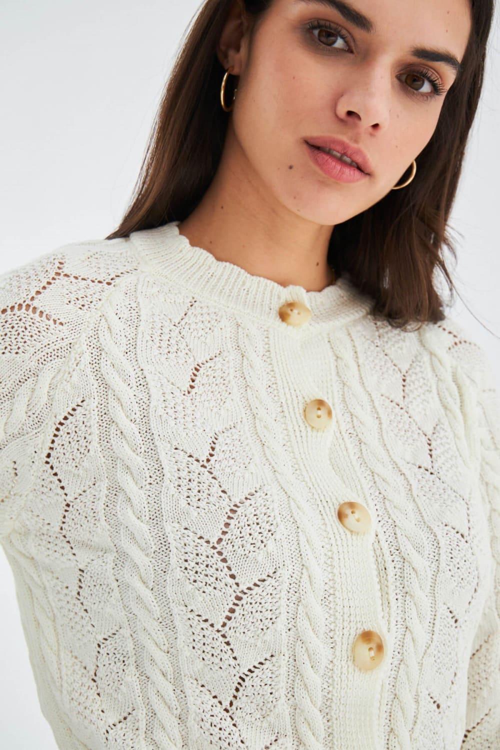 Peraluna-Ella Cardigan Ajur Detaylı Yazlık Düğmeli Kadın Triko Hırka-Kazak & Triko-5-Milagron.com