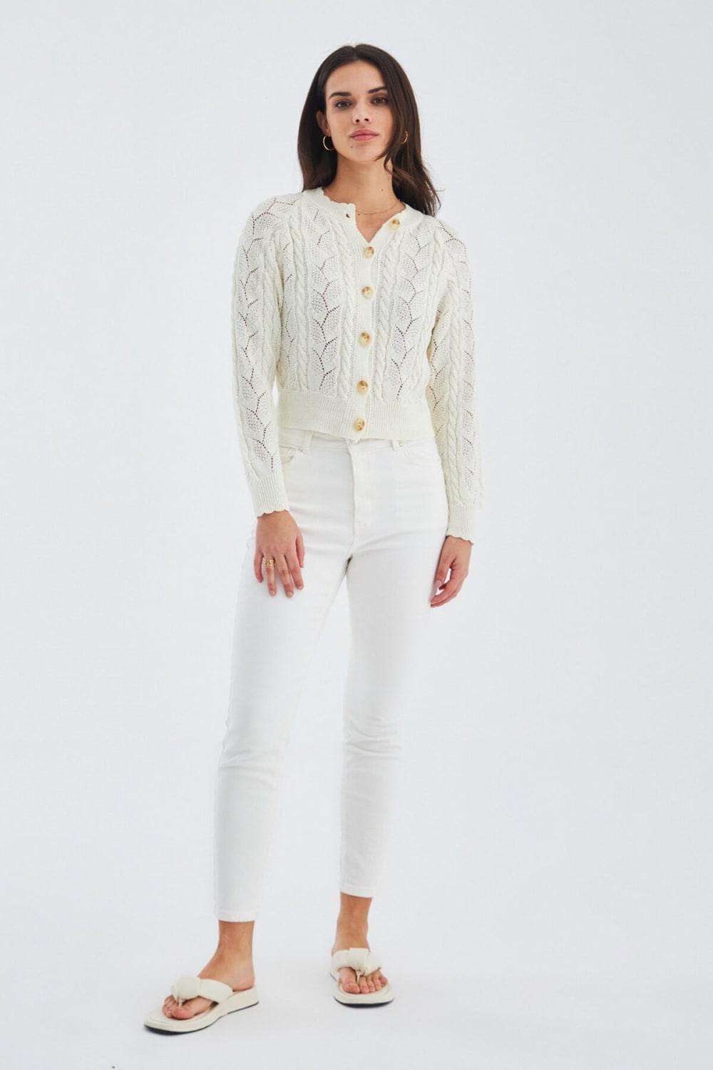 Peraluna-Ella Cardigan Ajur Detaylı Yazlık Düğmeli Kadın Triko Hırka-Kazak & Triko-6-Milagron.com