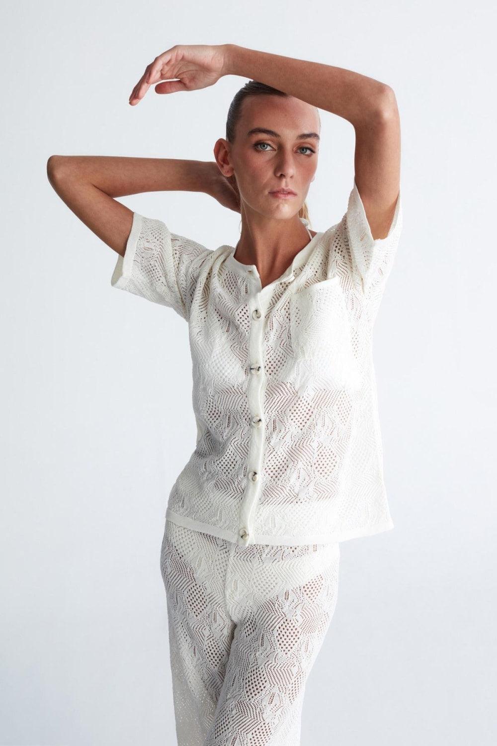 Peraluna-Emma Cardigan Dantel Örgü Geniş Kesim Kısa Kol Kadın Triko Hırka-Kazak & Triko-3-Milagron.com