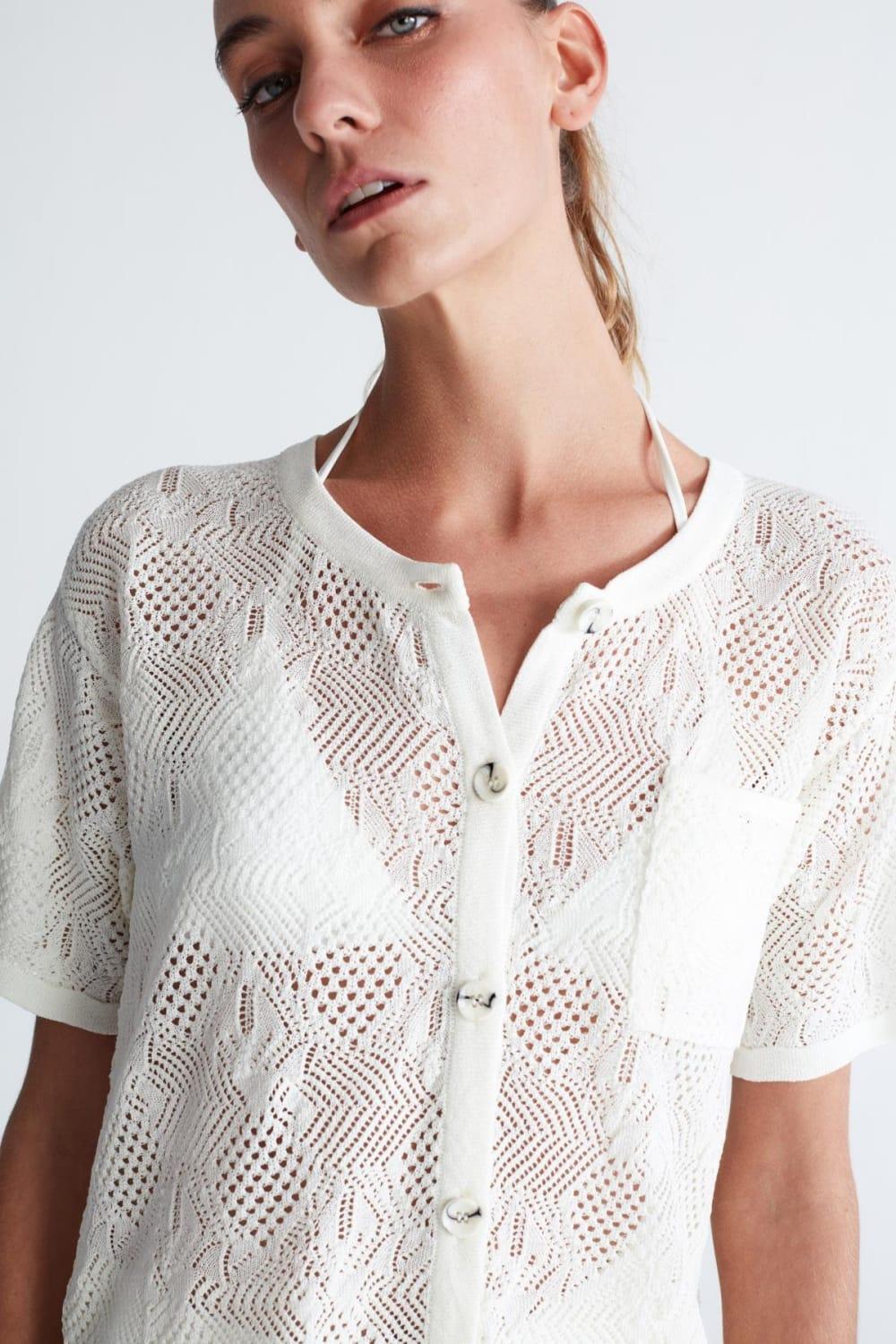 Peraluna-Emma Cardigan Dantel Örgü Geniş Kesim Kısa Kol Kadın Triko Hırka-Kazak & Triko-4-Milagron.com