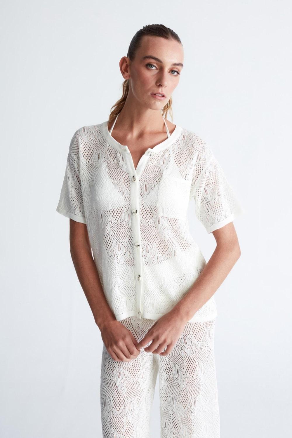 Peraluna-Emma Cardigan Dantel Örgü Geniş Kesim Kısa Kol Kadın Triko Hırka-Kazak & Triko-7-Milagron.com