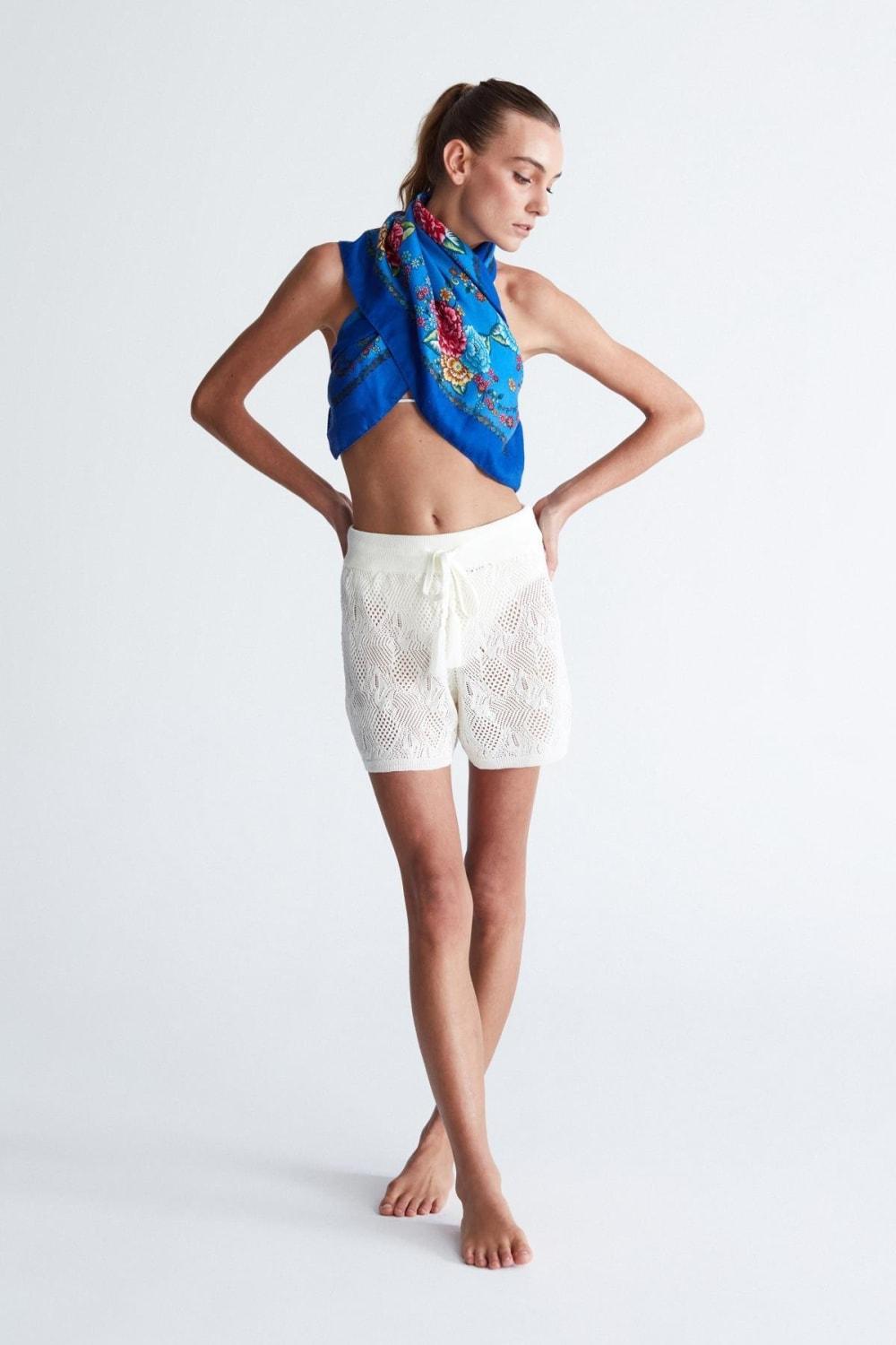 Peraluna-Emma Shorts Dantel Örgü Beli Lastikli Mini Kadın Triko Şort -Şort-2-Milagron.com