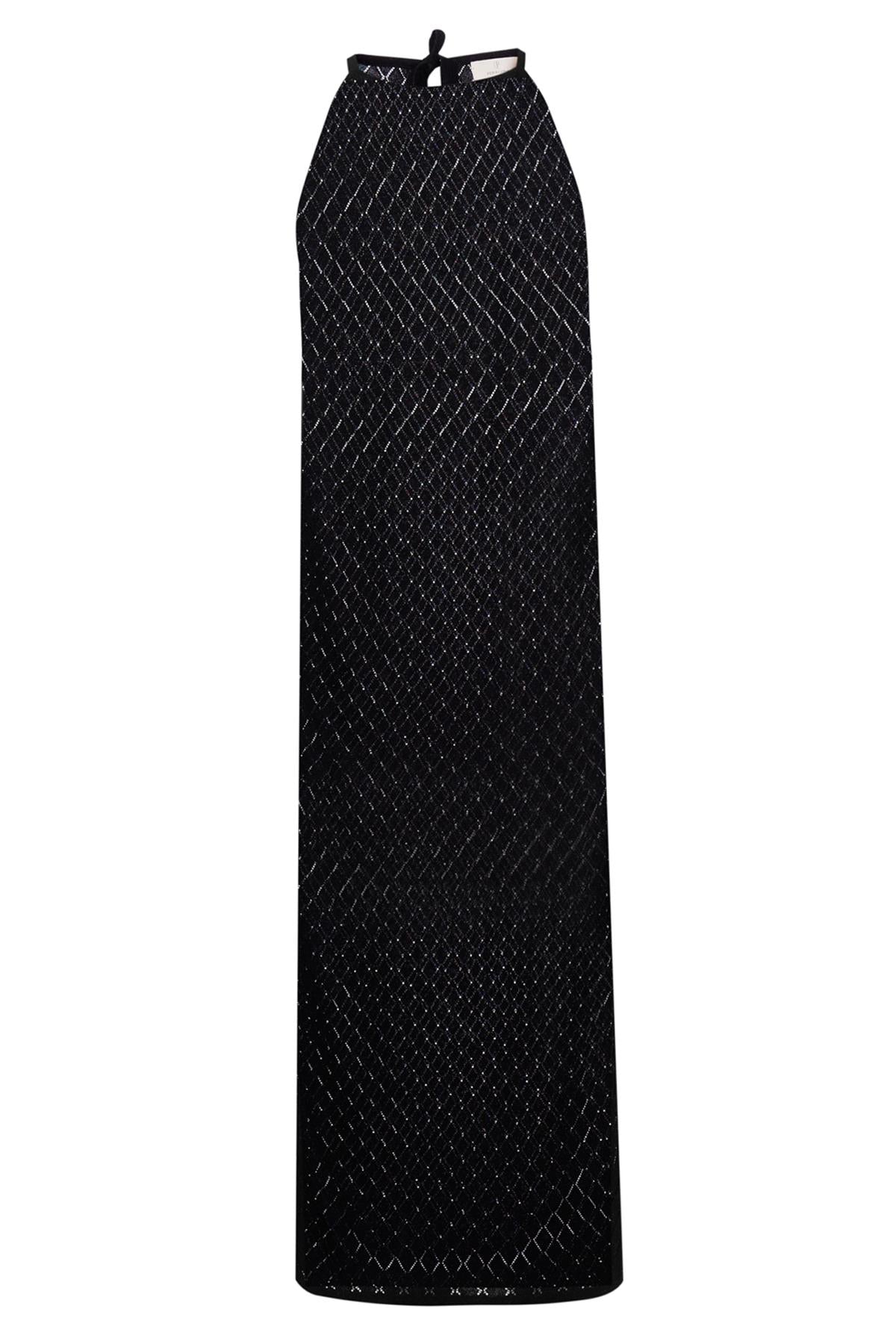 Peraluna-Evelien Dress Ajur Örgü Dar Kesim Halter Yaka Arkası Bağcıklı Uzun Kadın Triko Elbise-Elbise-9-Milagron.com