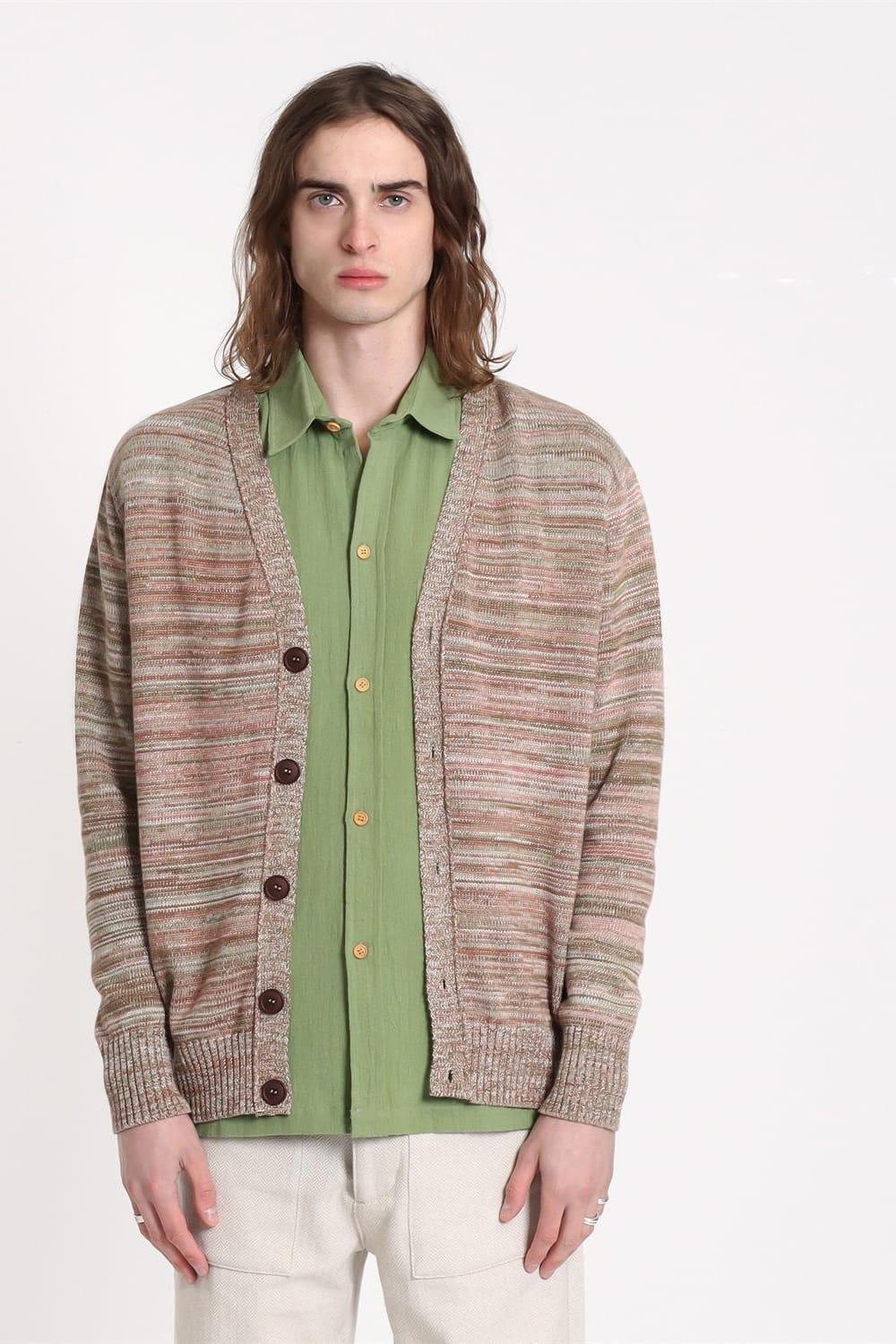 Peraluna-Far Afield Buckley Cardigan Twisted Yarn V Yaka Standart Kesim %100 Organik Pamuk Melanj Erkek Triko Hırka-Kazak & Triko-1-Milagron.com