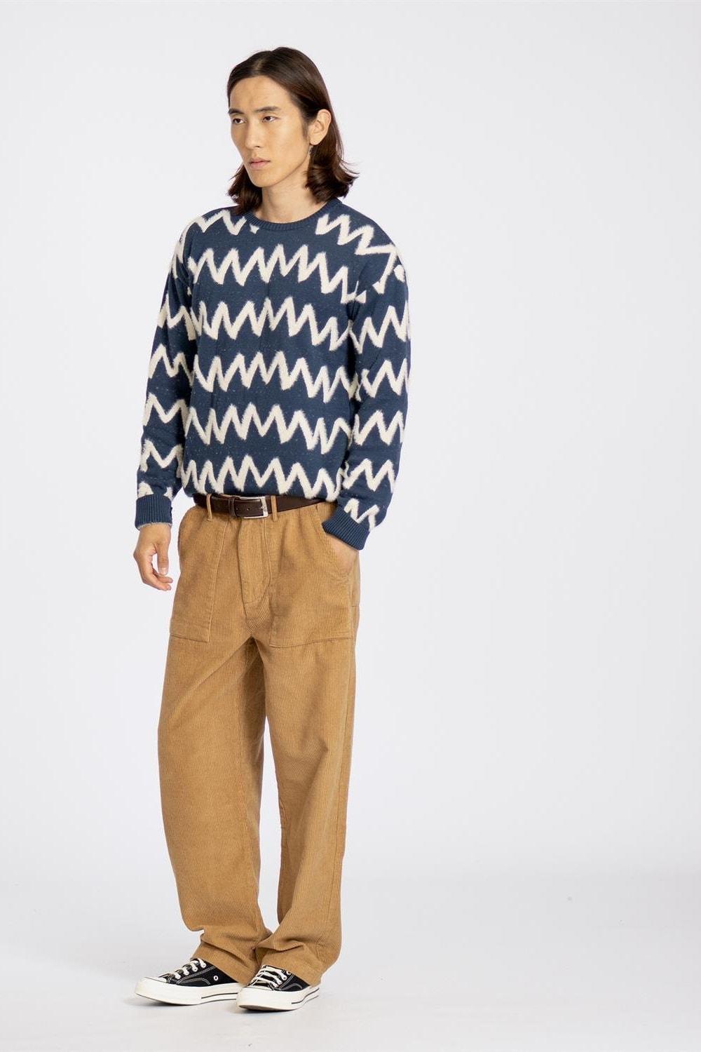 Peraluna-Far Afield Drop Shoulder Knit Zig Bisiklet Yaka Standart Kesim Zigzag Desen Erkek Triko Kazak-Kazak & Triko-2-Milagron.com