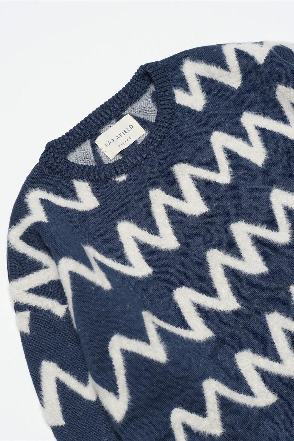 Peraluna-Far Afield Drop Shoulder Knit Zig Bisiklet Yaka Standart Kesim Zigzag Desen Erkek Triko Kazak-Kazak & Triko-3-Milagron.com