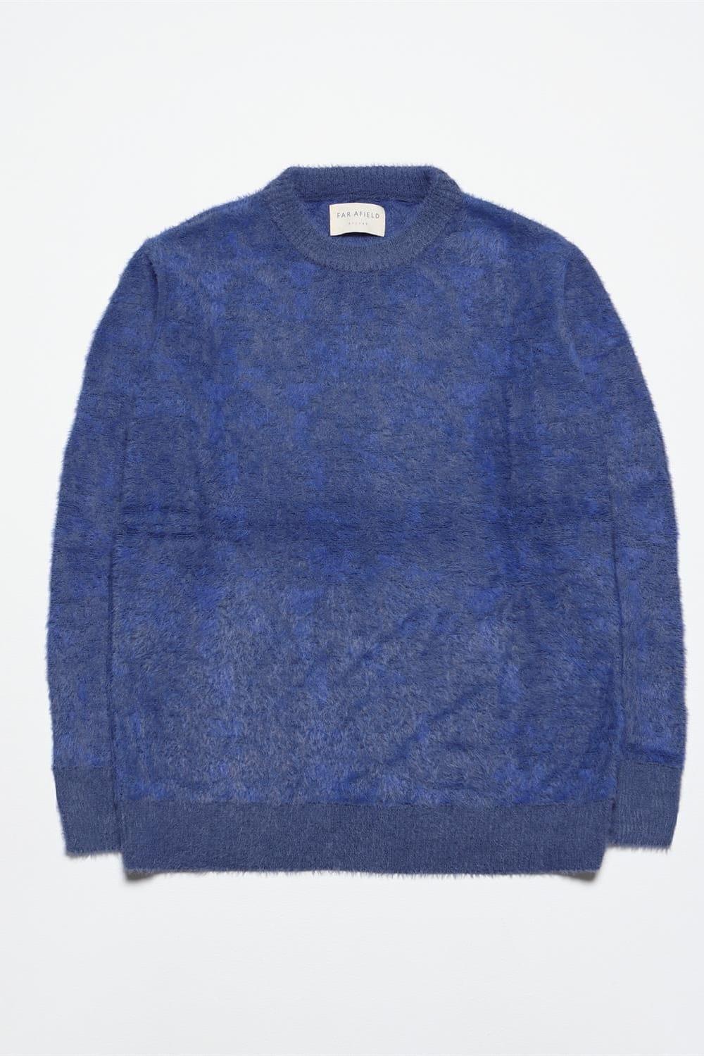 Peraluna-Far Afield Eclipse Knit Fully Tie Die Bisiklet Yaka Standart Kesim Batik Desen Tüylü Erkek Triko Kazak Kobalt-Kazak & Triko-10-Milagron.com