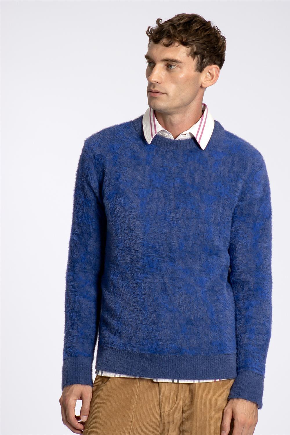 Peraluna-Far Afield Eclipse Knit Fully Tie Die Bisiklet Yaka Standart Kesim Batik Desen Tüylü Erkek Triko Kazak Kobalt-Kazak & Triko-6-Milagron.com