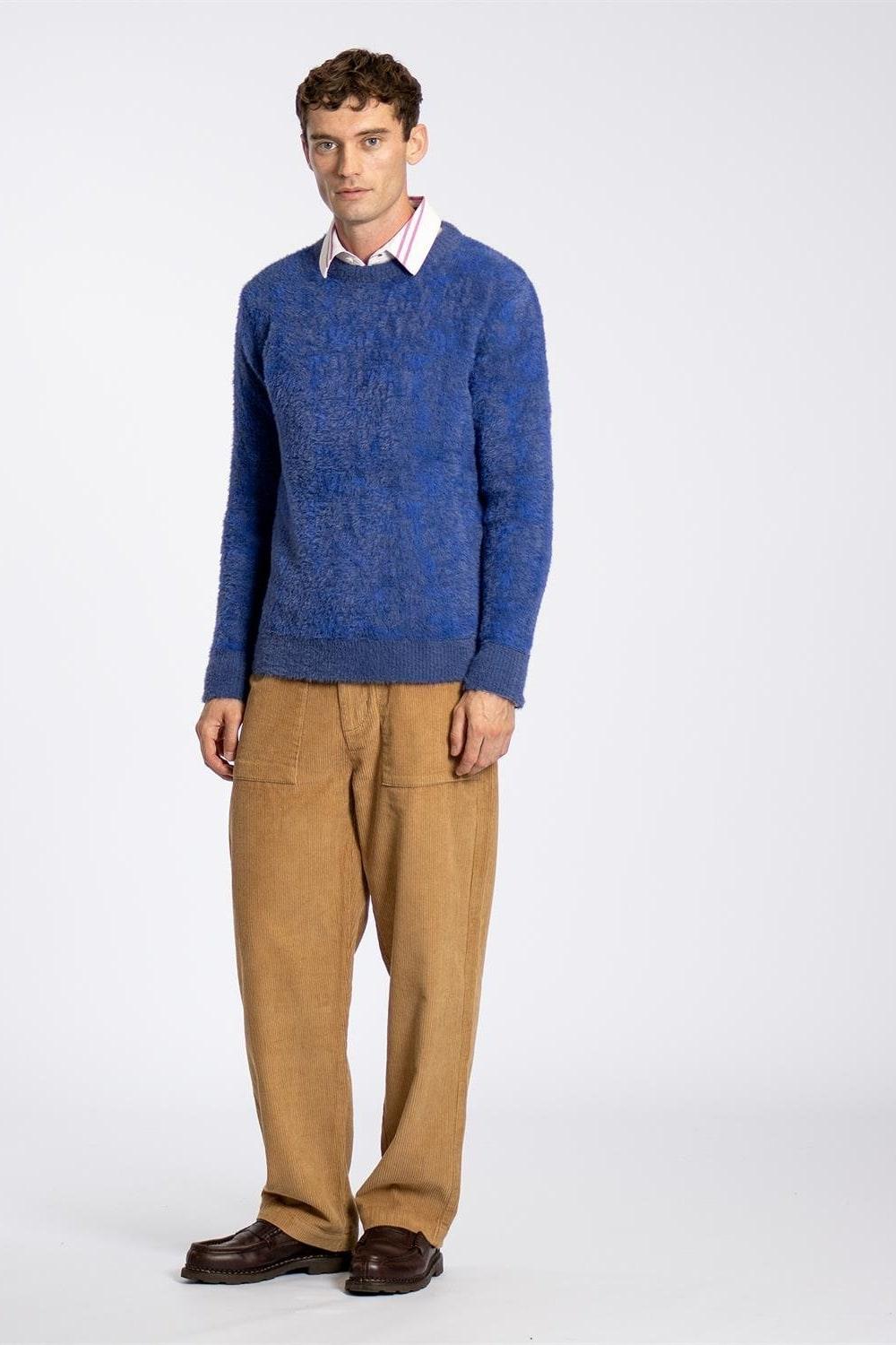 Peraluna-Far Afield Eclipse Knit Fully Tie Die Bisiklet Yaka Standart Kesim Batik Desen Tüylü Erkek Triko Kazak Kobalt-Kazak & Triko-7-Milagron.com