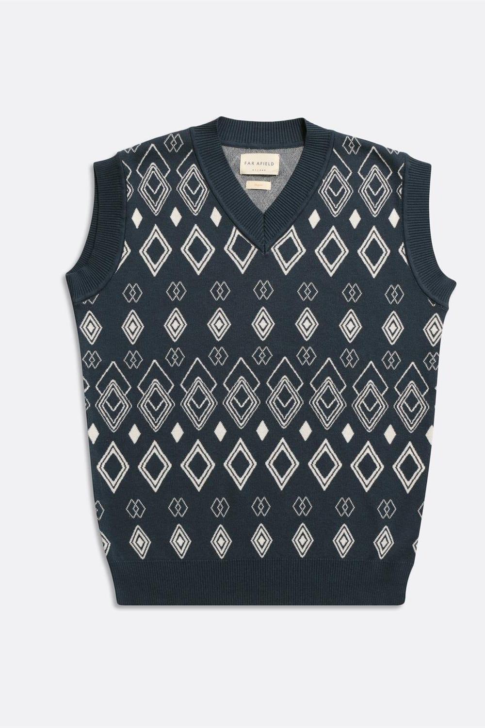 Peraluna-Far Afield Pinto Knitted Vest Diamonds V Yaka Baklava Desen %100 Organik Pamuk Erkek Triko Süveter-Kazak & Triko-5-Milagron.com