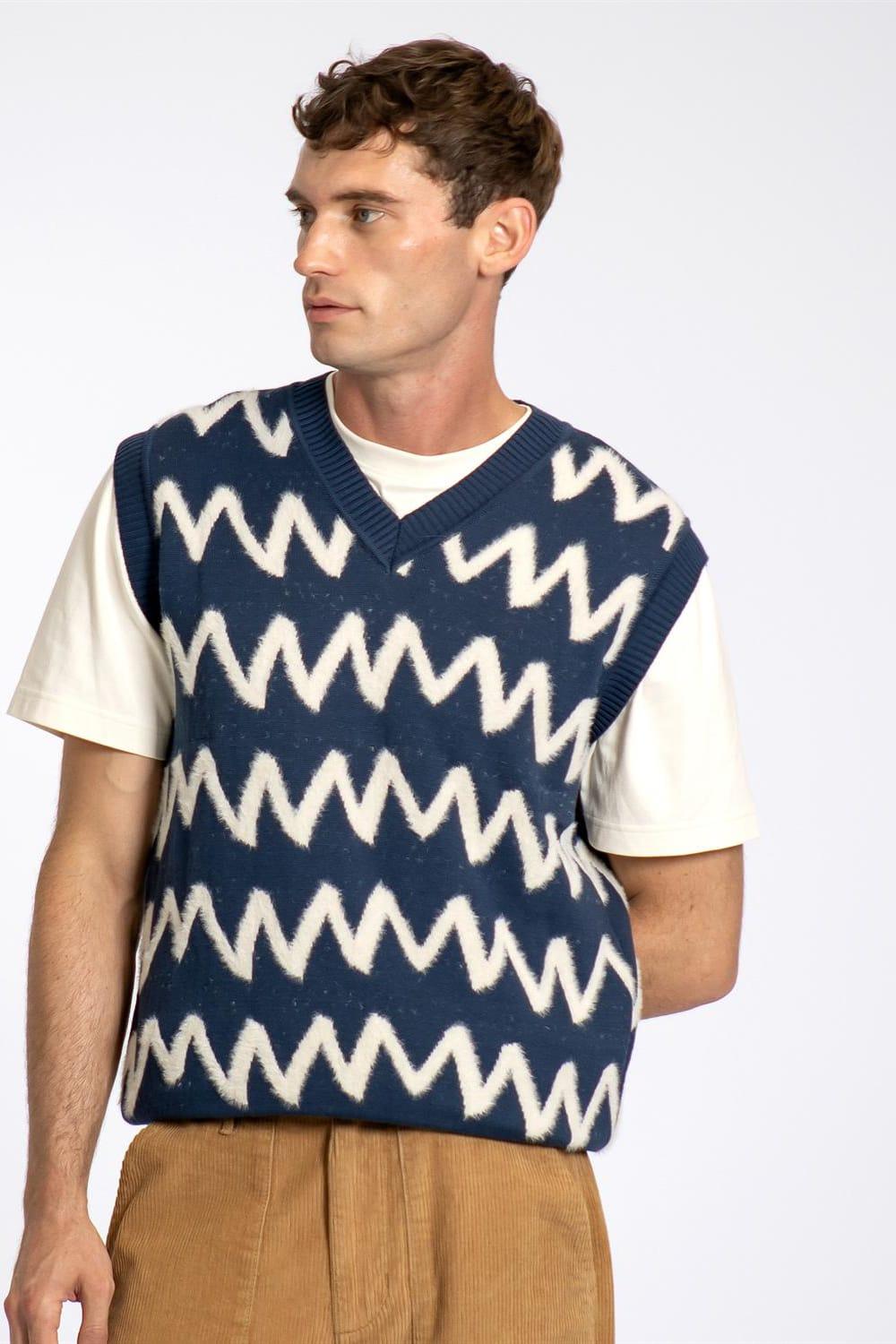 Peraluna-Far Afield Pinto Vest Knit Zig V Yaka Zigzag Desen Erkek Triko Süveter-Kazak & Triko-1-Milagron.com