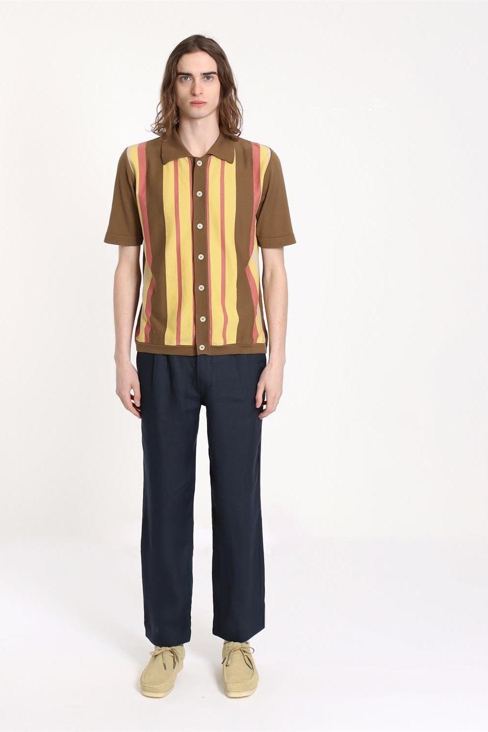 Peraluna-Far Afield Velzy Cardigan Picchi Striped Bisiklet Yaka Kısa Kol %100 Organik Pamuk Çizgili Erkek Triko Hırka-Kazak & Triko-1-Milagron.com