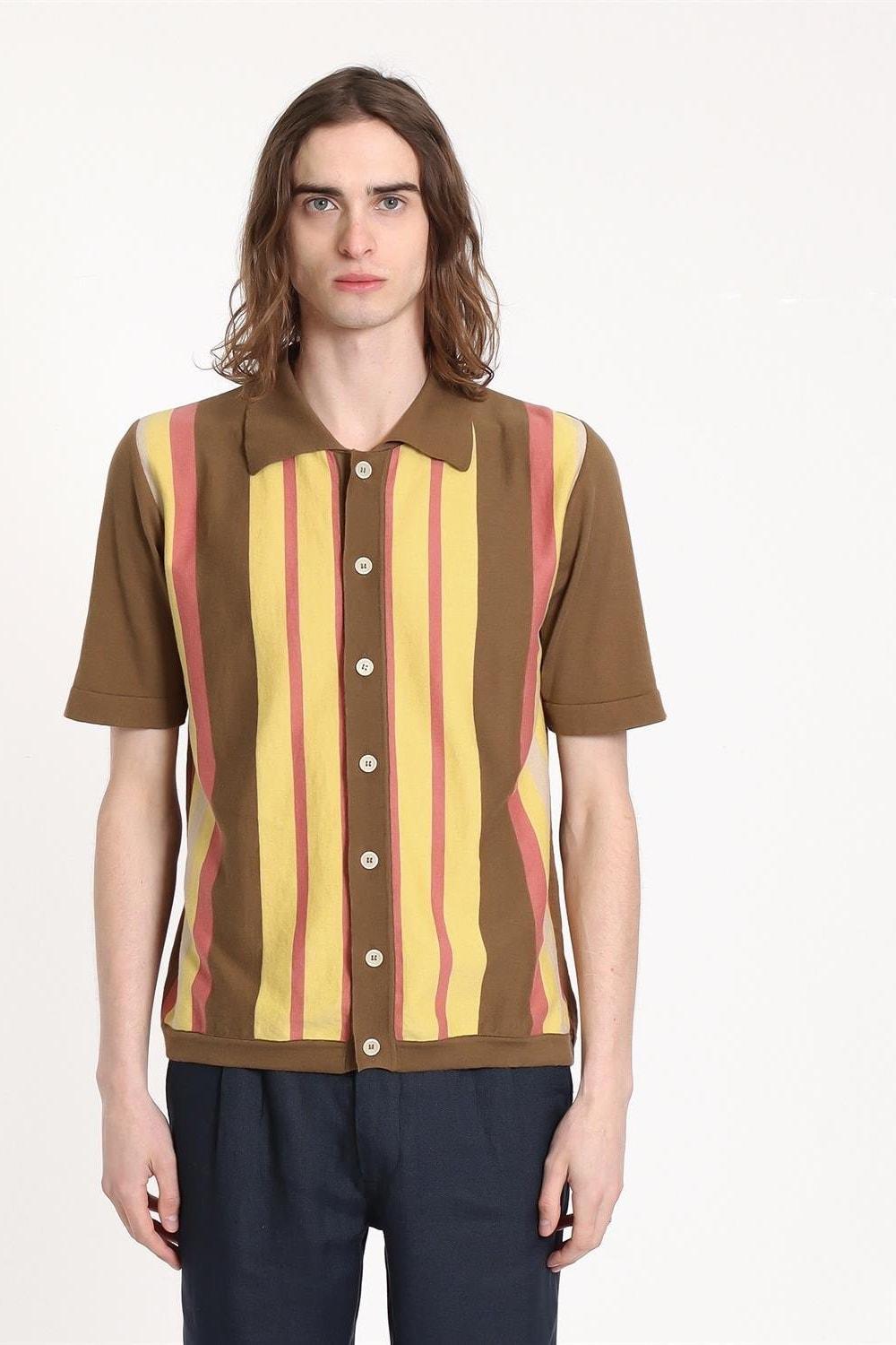 Peraluna-Far Afield Velzy Cardigan Picchi Striped Bisiklet Yaka Kısa Kol %100 Organik Pamuk Çizgili Erkek Triko Hırka-Kazak & Triko-2-Milagron.com