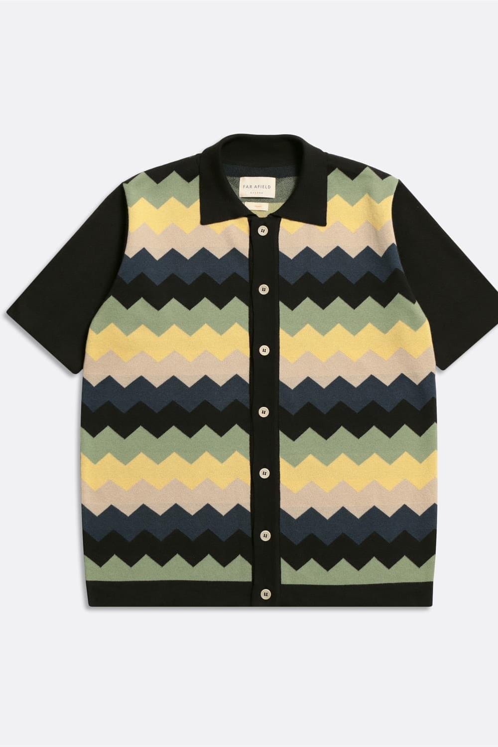 Peraluna-Far Afield Zigger Cardigan Zig Pathern Polo Yaka Kısa Kol %100 Organik Pamuk Erkek Triko Hırka-Kazak & Triko-5-Milagron.com