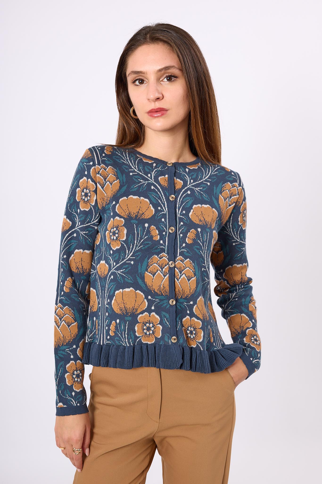 Peraluna-Felicity çiçek Jakarlı Kadın Triko Hırka İndigo Multi-Kazak & Triko-2-Milagron.com