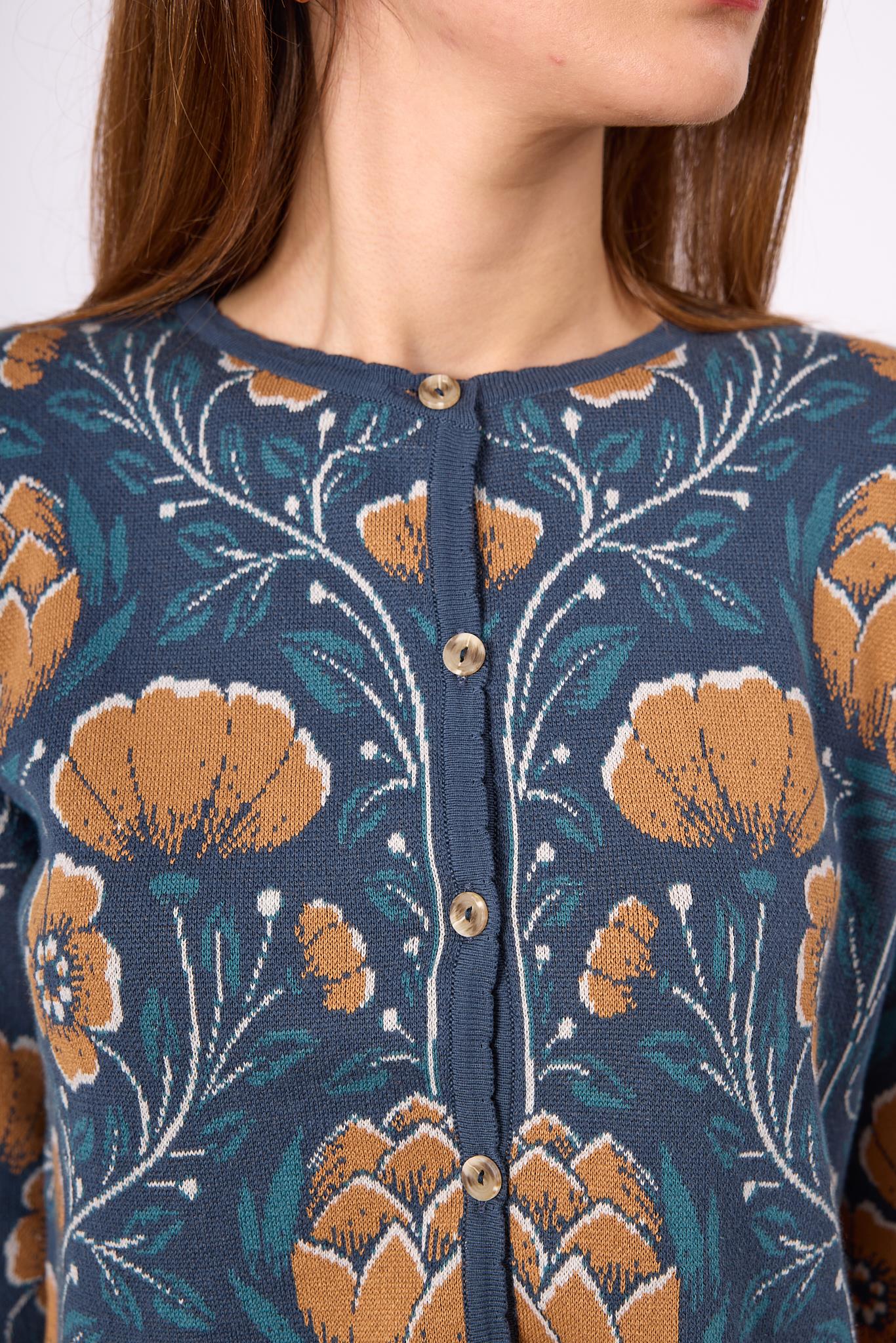 Peraluna-Felicity çiçek Jakarlı Kadın Triko Hırka İndigo Multi-Kazak & Triko-4-Milagron.com