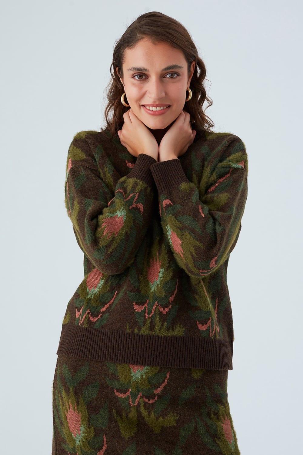 Peraluna-Fiori Pullover Çiçek Desenli Kadın Triko Kazak-Kazak & Triko-2-Milagron.com