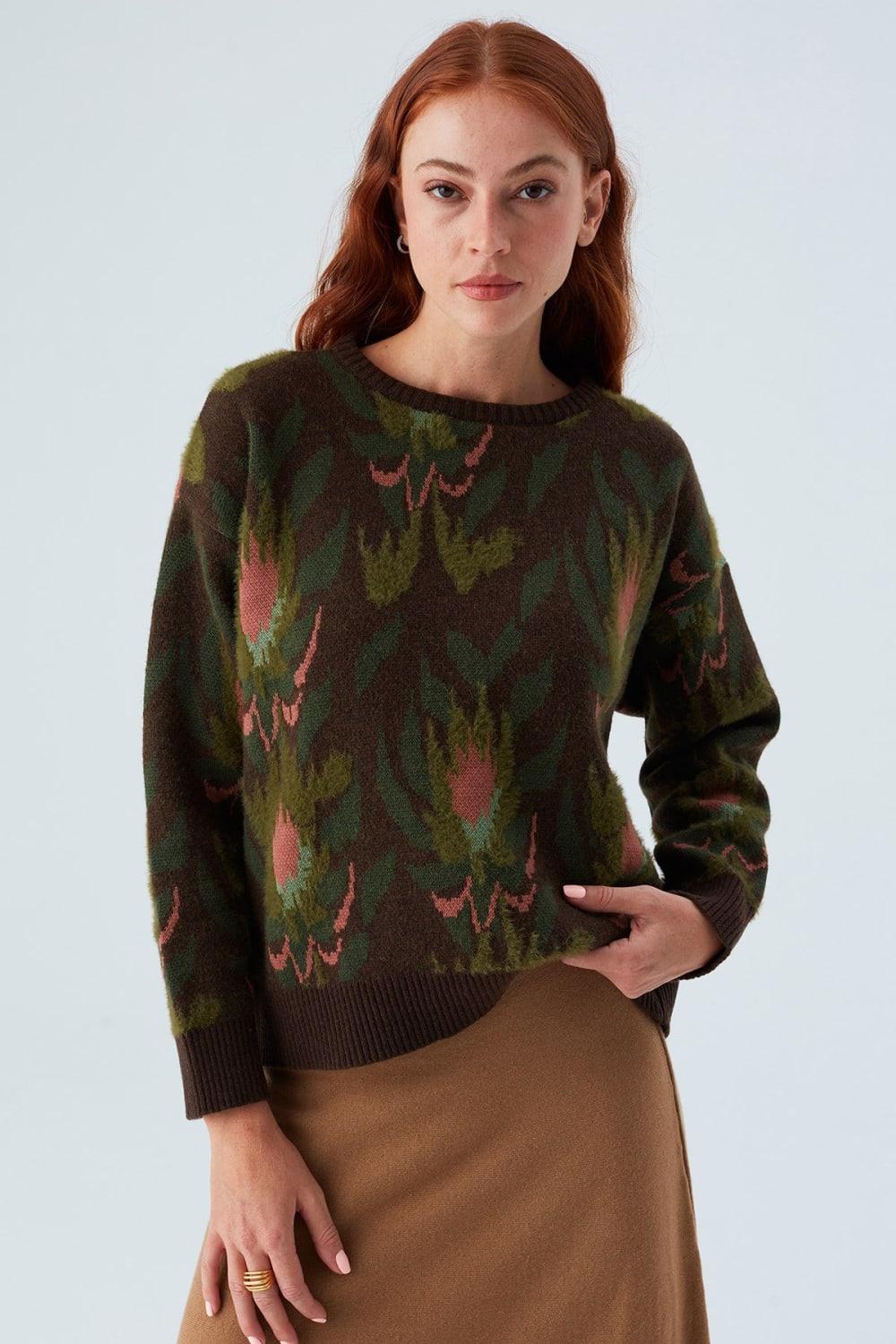Peraluna-Fiori Pullover Çiçek Desenli Kadın Triko Kazak-Kazak & Triko-3-Milagron.com
