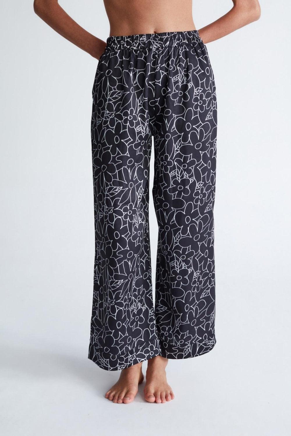 Peraluna-Freesia Pyjamas Çiçek Desen Bel Lastikli Cepli Kadın Alt Pijama-Pijama Takımı-4-Milagron.com