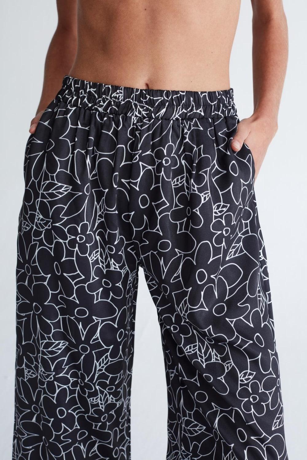 Peraluna-Freesia Pyjamas Çiçek Desen Bel Lastikli Cepli Kadın Alt Pijama-Pijama Takımı-5-Milagron.com