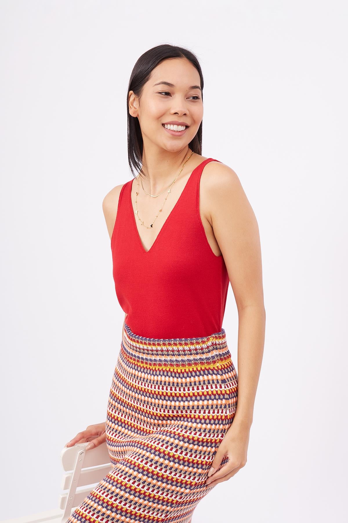 Peraluna-Frida Long Skirt Beli Lastikli Dar Kesim Yan Yırtmaçlı 90 Cm Kadın Triko Etek-Etek-4-Milagron.com