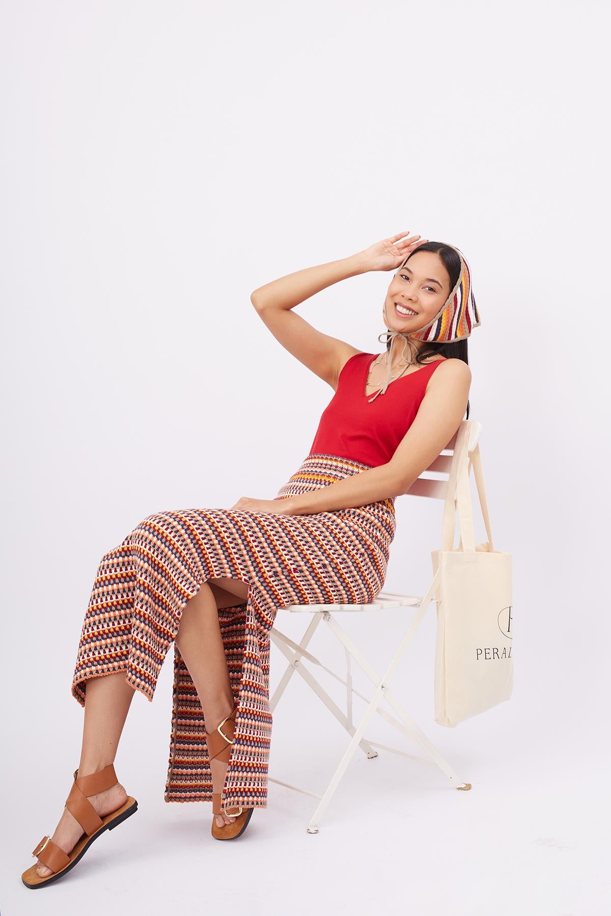 Peraluna-Frida Long Skirt Beli Lastikli Dar Kesim Yan Yırtmaçlı 90 Cm Kadın Triko Etek-Etek-6-Milagron.com