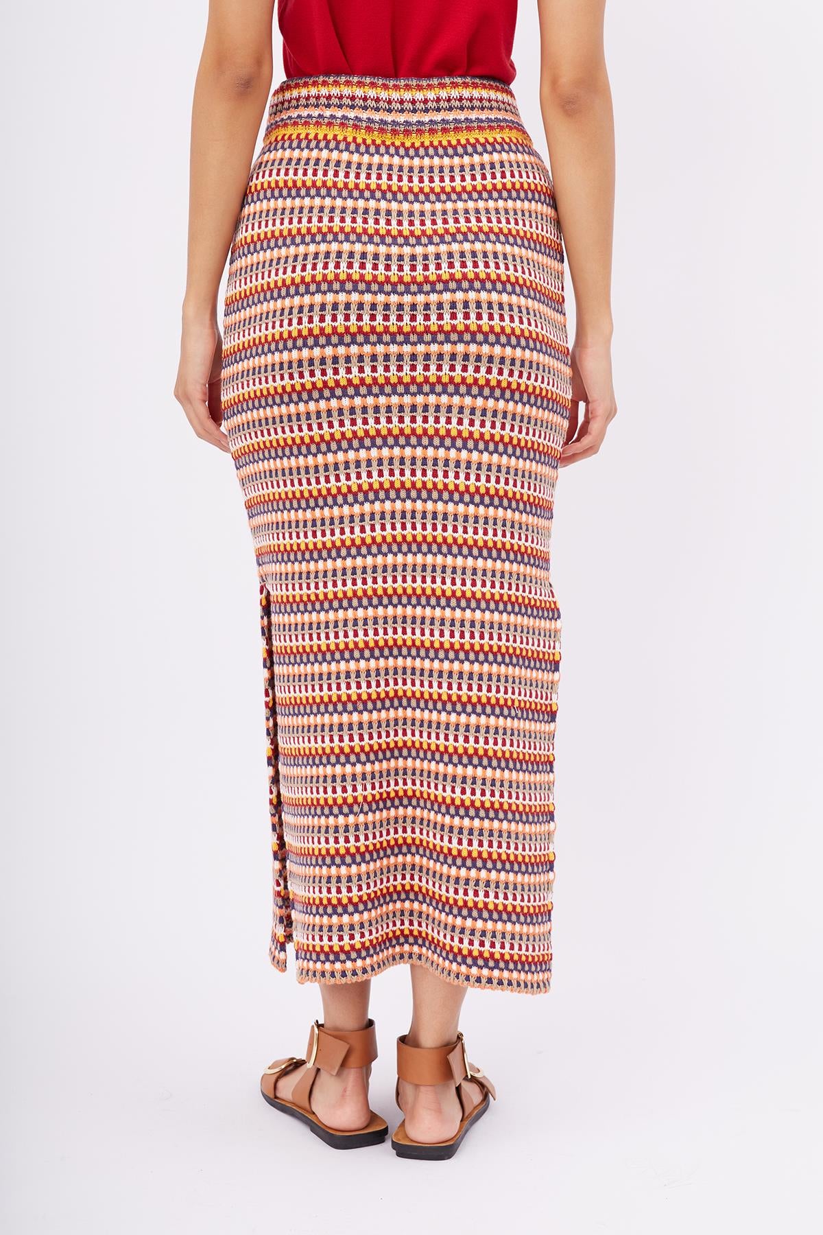 Peraluna-Frida Long Skirt Beli Lastikli Dar Kesim Yan Yırtmaçlı 90 Cm Kadın Triko Etek-Etek-8-Milagron.com