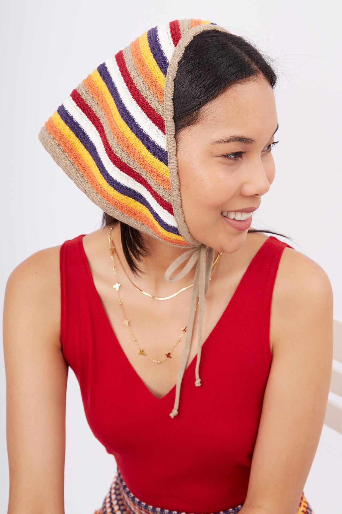 Peraluna-Frida Scarfe Multi Renk Bağcıklı Kadın Triko Eşarp çok Renkli-Eşarp-1-Milagron.com